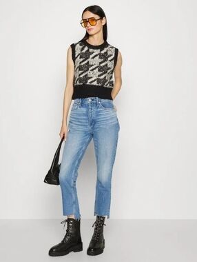 Rag & Bone High Rise Ankle Raw Edge Hem Cigarette Leg Blue Jean Nina Size 27 NWT